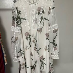Ted Baker Floral Sheer Long Sleeve Dress